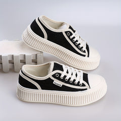 Women's Canvas Lace Up Casual Sneakers Low Top Shoes
