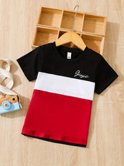 Kids Block T shirt Letter Print Short Sleeve Top