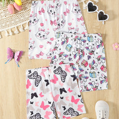3pcs Girls' Bike Shorts with Cartoon Print Regular Fit Comfy Shorts