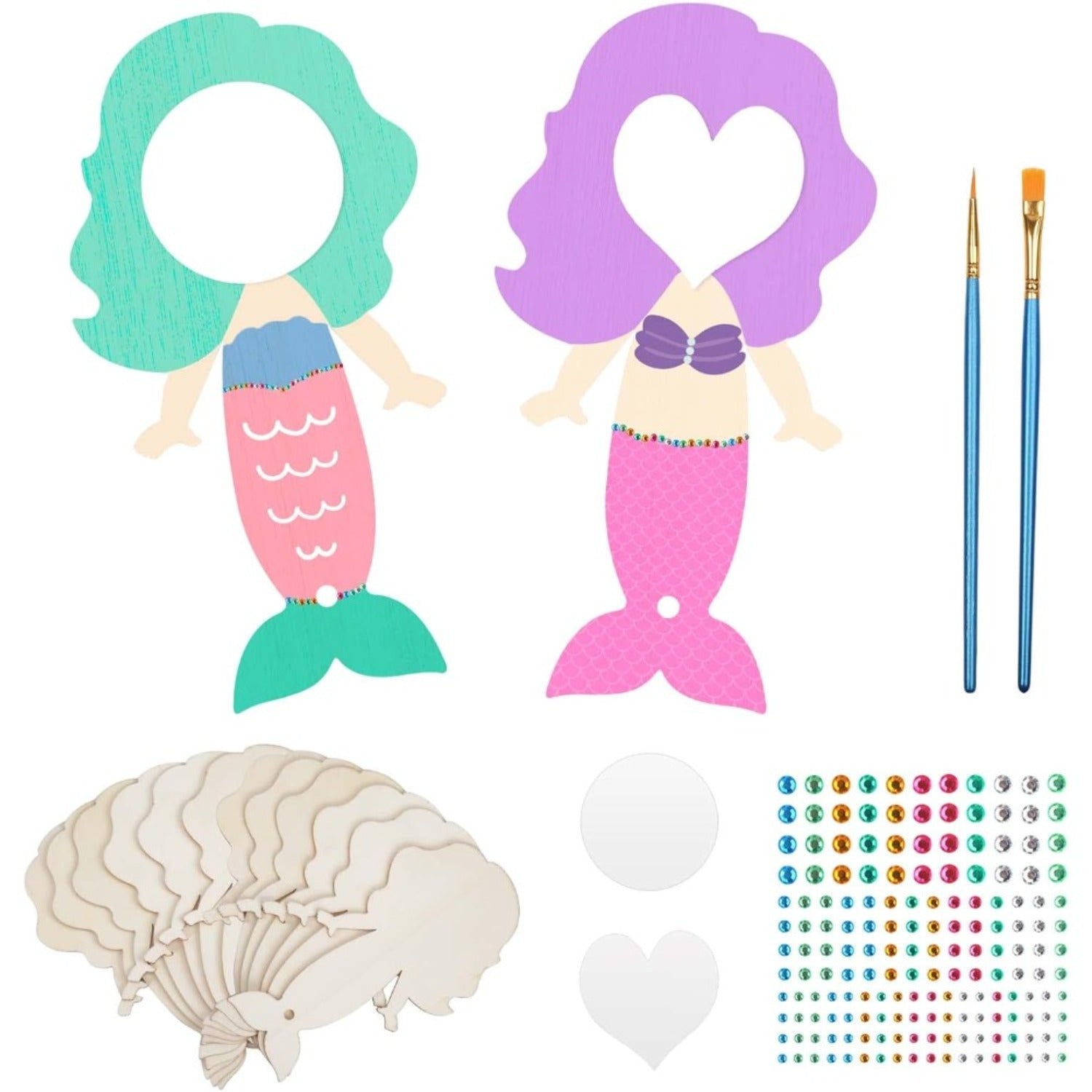 12 Mermaid Craft Birthday Wooden Hand Mirrors for Guests