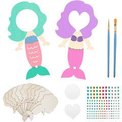 12 Mermaid Craft Birthday Wooden Hand Mirrors for Guests