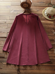 Casual Blouse Women's Plus Plain V Neck Button Up