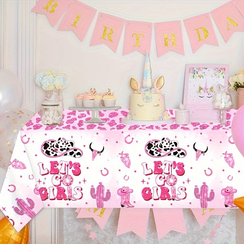 Disco Cowgirl Tablecloth Pink Plastic Rectangular Table Cover
