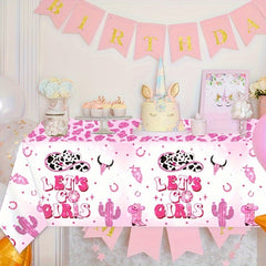 Disco Cowgirl Tablecloth Pink Plastic Rectangular Table Cover