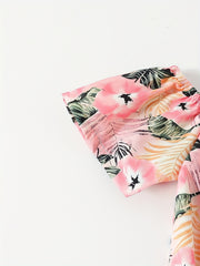 Girls Tropical Leaf Graphic Crop Top & Shorts Set for Summer Party
