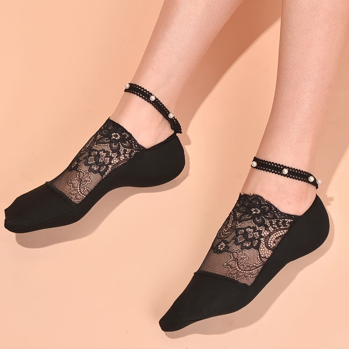 Pearl Lace Socks Thin Breathable Invisible Socks Lace Strappy Women's Stockings