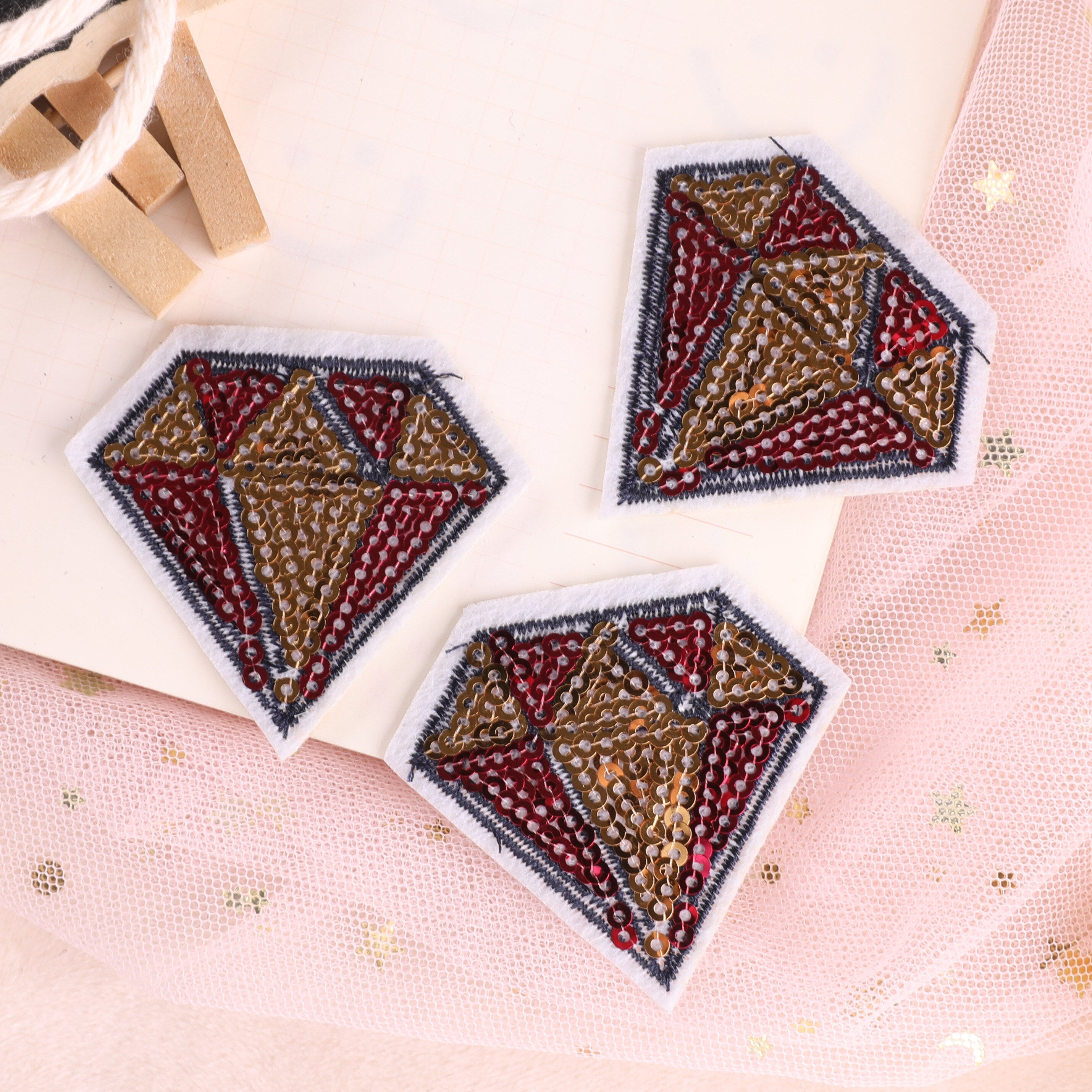 3pcs Sequin Embroidered Diamond Patch Applique DIY Iron On Patch