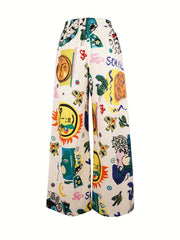 Graphic Print Elastic Waist Straight Leg Pants Women's Clothing