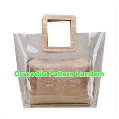 2pcs Transparent Tote Bag Set Crocodile Pattern Handle