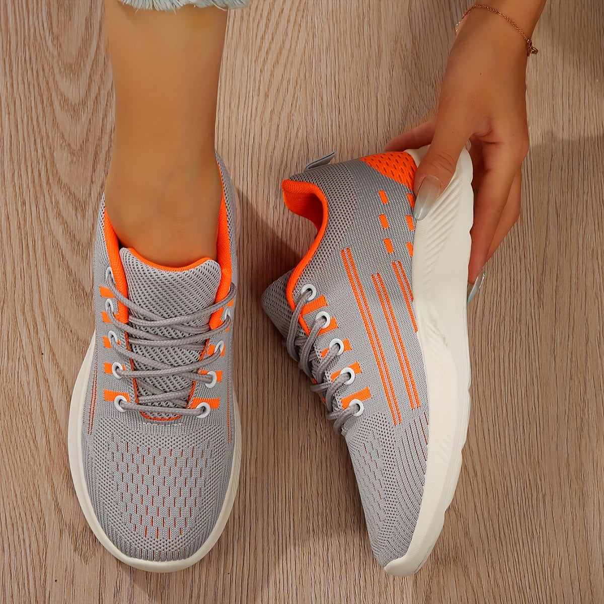 Women's Breathable Knit Sneakers Casual Lace Up Running Shoes