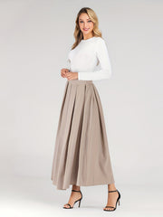 High Waist Pleated Maxi Skirt Casual Solid Women's Clothing