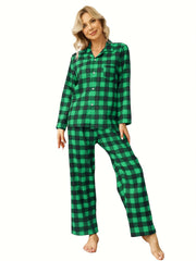 Plaid Pajama Set Button Top & Pants