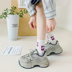 5 Pairs Heart Print Socks Comfy Women's Stockings & Hosiery