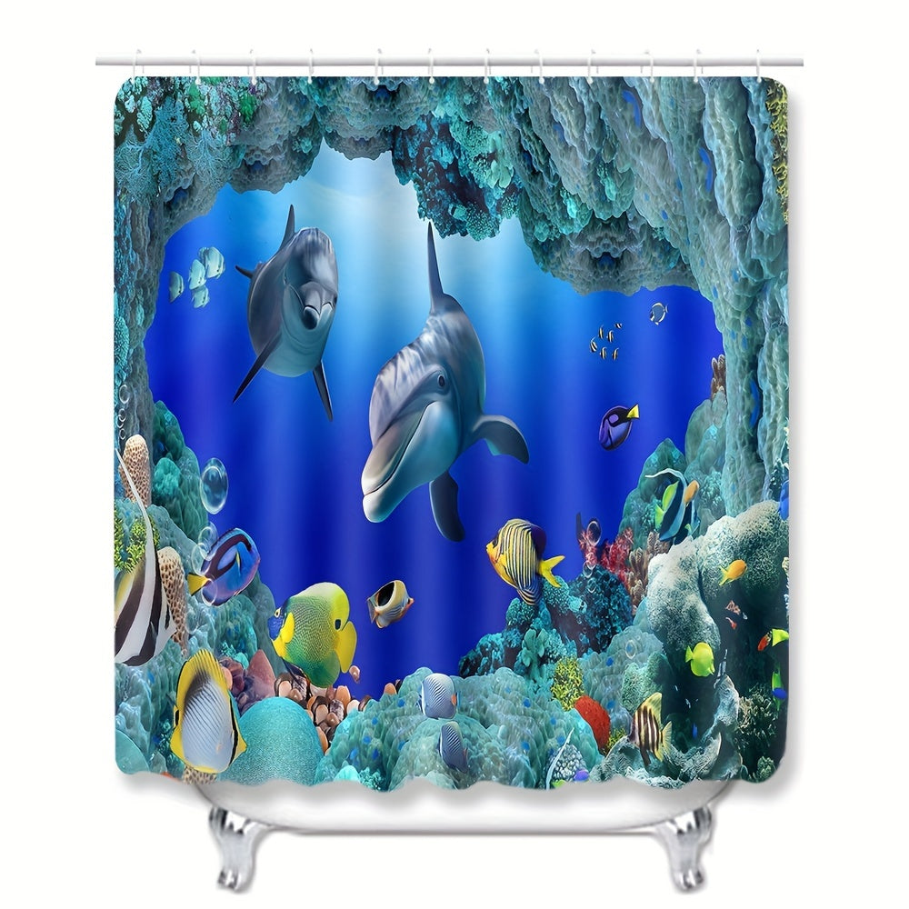 The Ocean Dolphins Waterproof Shower Curtain And Blanket Set
