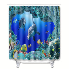 The Ocean Dolphins Waterproof Shower Curtain And Blanket Set