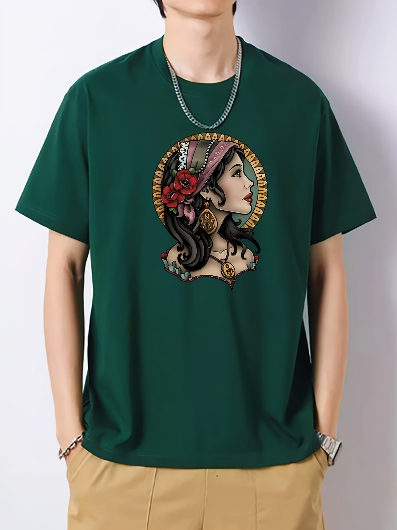 Illustration Pattern Print Men's Graphic Cotton Crew Neck Active T shirt