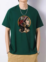 Illustration Pattern Print Men's Graphic Cotton Crew Neck Active T shirt