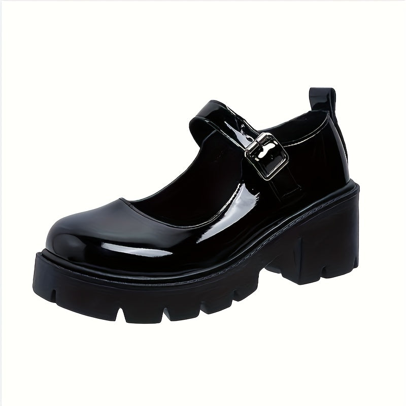 Women's Square Toe Platform Mary Jane Pumps Waterproof College Style Shoes