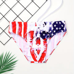 US Flag Print Men's Swimsuit Brief Quick Dry Swim Briefs Bikini Swimwear