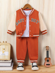Baby Boy Print Outfit Buckle Jacket & Pants Suit Daily Wear
