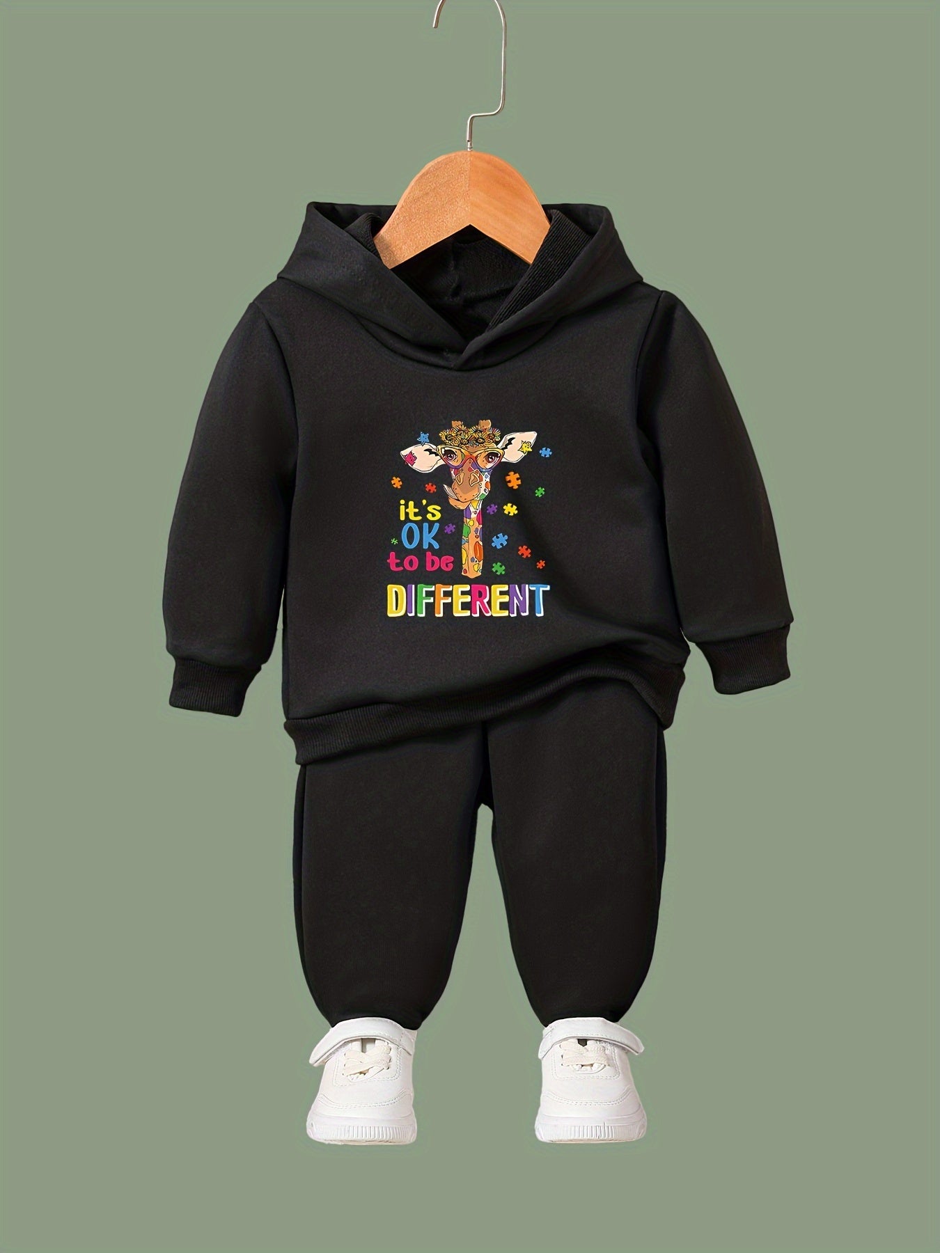 Giraffe Print Hoodie & Pants Set for Girls, Sporty Outfit