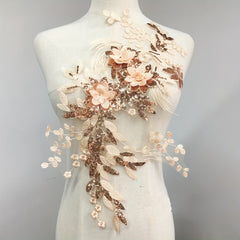 Green Purple 3D Flowers Sequins Embroidery Lace Trims Mesh Sew On Patch