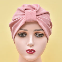 Solid Pleated Turban Cap Elastic Head Wrap Women Bandana Casual Hijab Hat