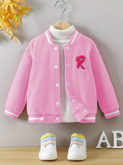 Girls Fleece Varsity Jacket Preppy Style Baseball Uniform Winter Clothes