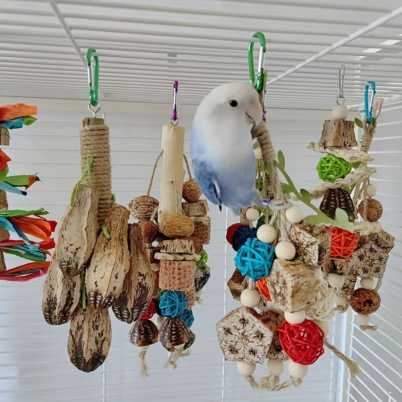 Colorful Wooden Hanging Bird Chew Toys Rattan Ball Wood Beads