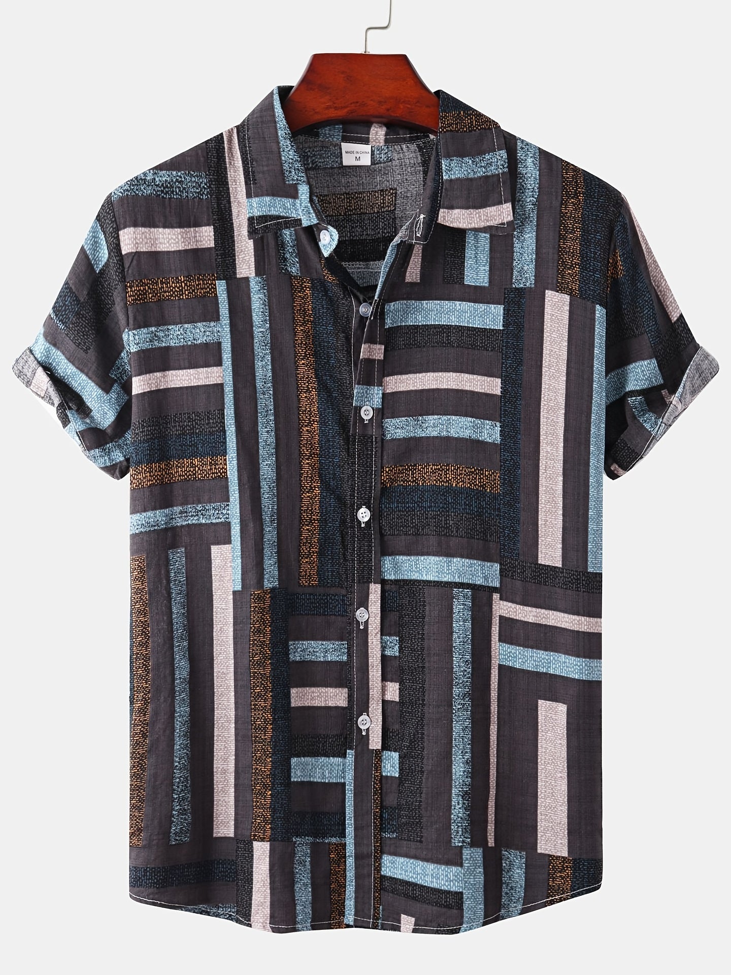 Men's Casual Stripe Pattern Short Sleeve Hawaiian Shirt