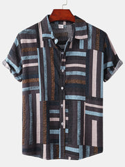Men's Casual Stripe Pattern Short Sleeve Hawaiian Shirt