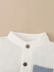 2pcs Baby Boys Button Collar Short Sleeve Shirt & Shorts Set