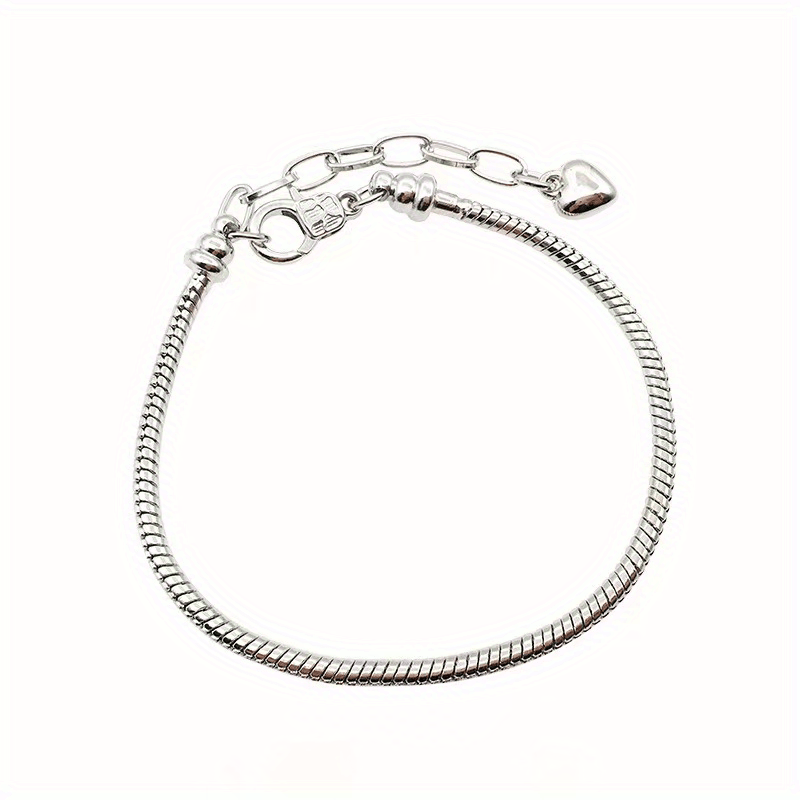 Snake Chain Charm Bracelet With Heart Shape Lobster Clasp Stainless Steel