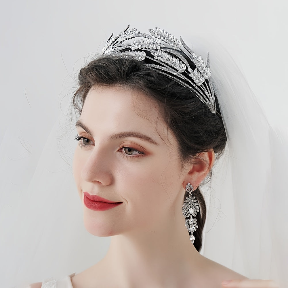 Golden Leaf Vintage Headband for Bridal Women with Rhinestone Accent