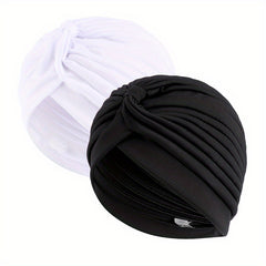 2pcs Pleated Turban Cap Head Wrap Elastic Hijab Hat Beanie Chemo Hats