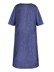 Casual Dress Women's Plus Solid Long Sleeve Round Neck Summer Dress