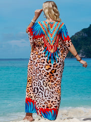 Boho Plus Allover Print Batwing Sleeve Cover Up Dress