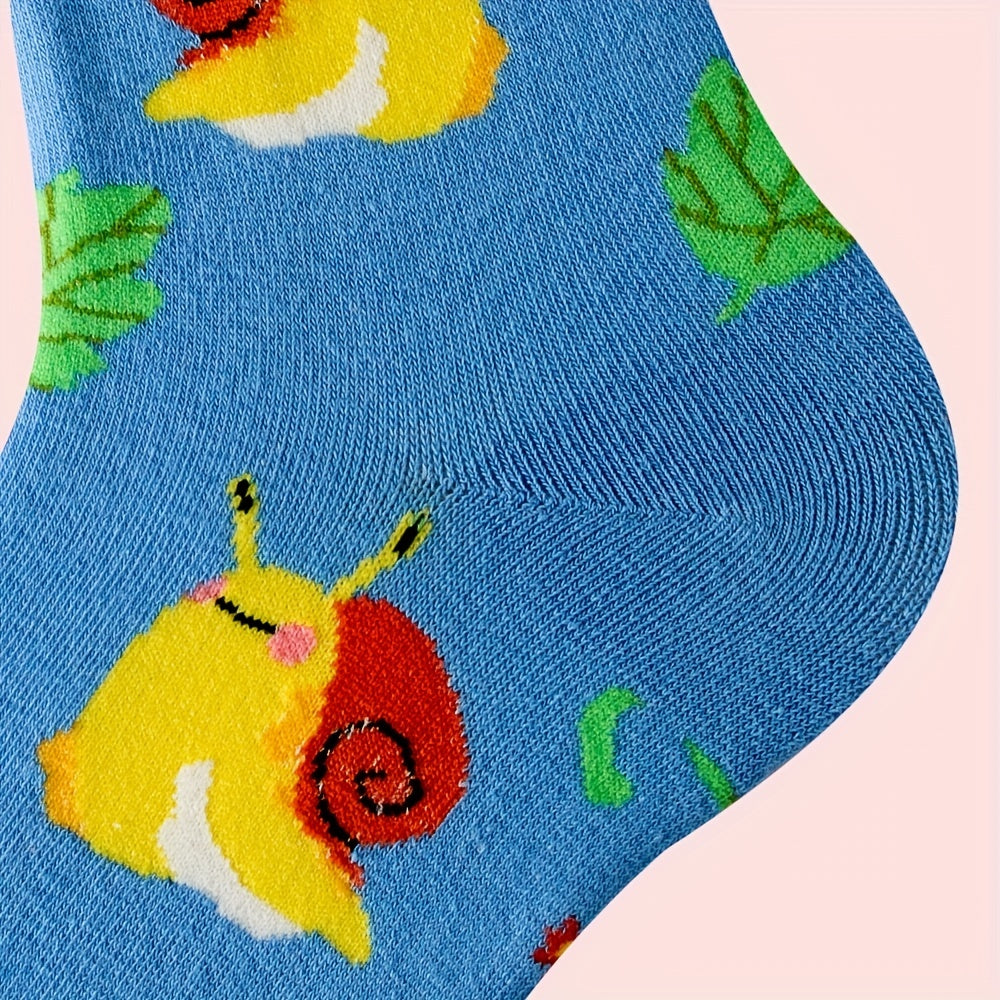 Cartoon Snail Print Socks & Funny Mid Tube Socks Women's Stockings