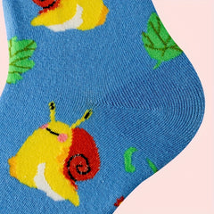 Cartoon Snail Print Socks & Funny Mid Tube Socks Women's Stockings