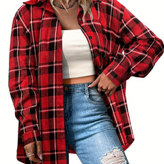 Plaid Print Button Up Long Sleeve Shacket