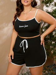 Women's Plus Cami Crop Top & Drawstring Shorts Set