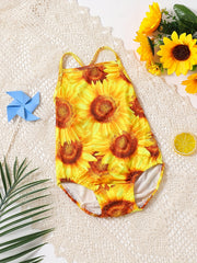 Baby Girls Sunflower Sleeveless One Piece Swimsuit for Summer