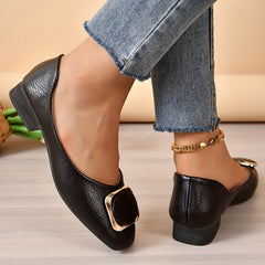 Women's Metallic Decor Slip On Low Square Toe Shoes