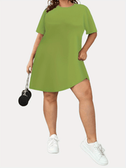 Solid Color Nightdress Round Neck Short Sleeve Sleep Shirt Dress