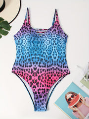 Sexy Swimsuit Ombre Leopard Print V Neck Padded One Piece