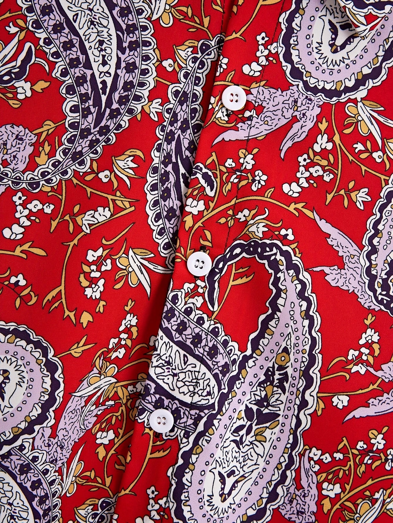 Paisley Pattern Men's Red Shirt Long Sleeve Autumn Wear