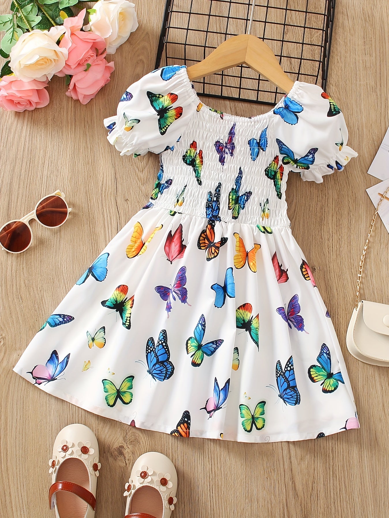 Toddler Girls Colorful Butterfly Graphic Princess Dress For Party
