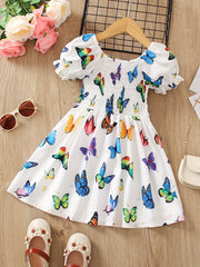 Toddler Girls Colorful Butterfly Graphic Princess Dress For Party