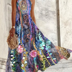 Floral Print Halter Maxi Dress Sleeveless Casual Dress