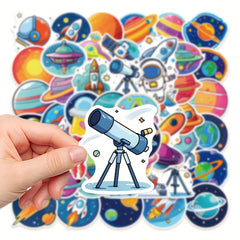 50pcs Cartoon Space Stickers for DIY Projects - Rocket Astronaut Stickers